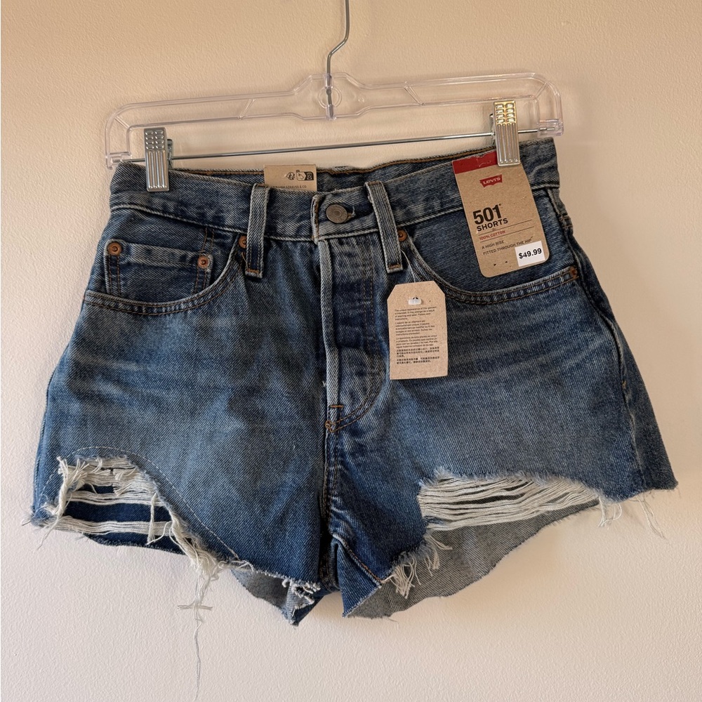 Levi's 501 Cutoff Distressed Denim Shorts - Blue